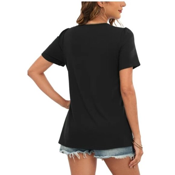 Sz L Black Blouse with Ruched Shoulders - Picture 2 of 10